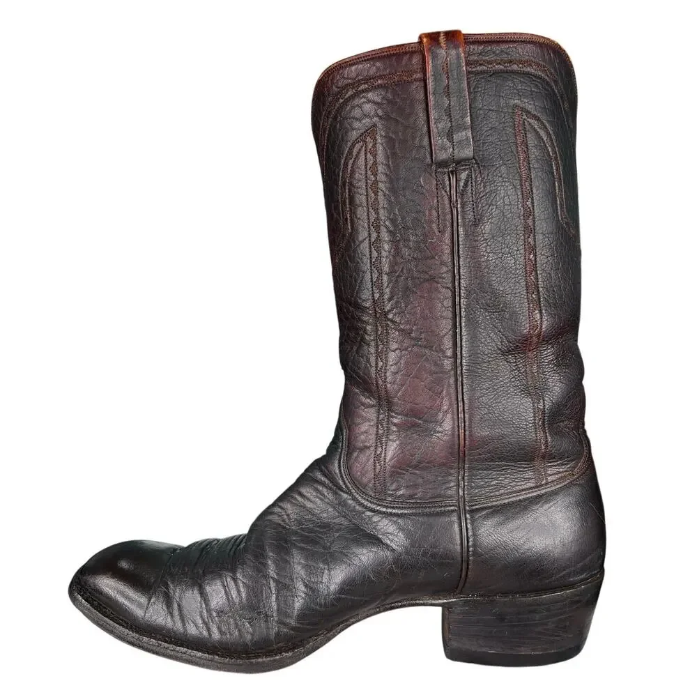 Vintage Lucchese Men’s Black Cherry Leather Cowboy Boots Size US 11.5 D
